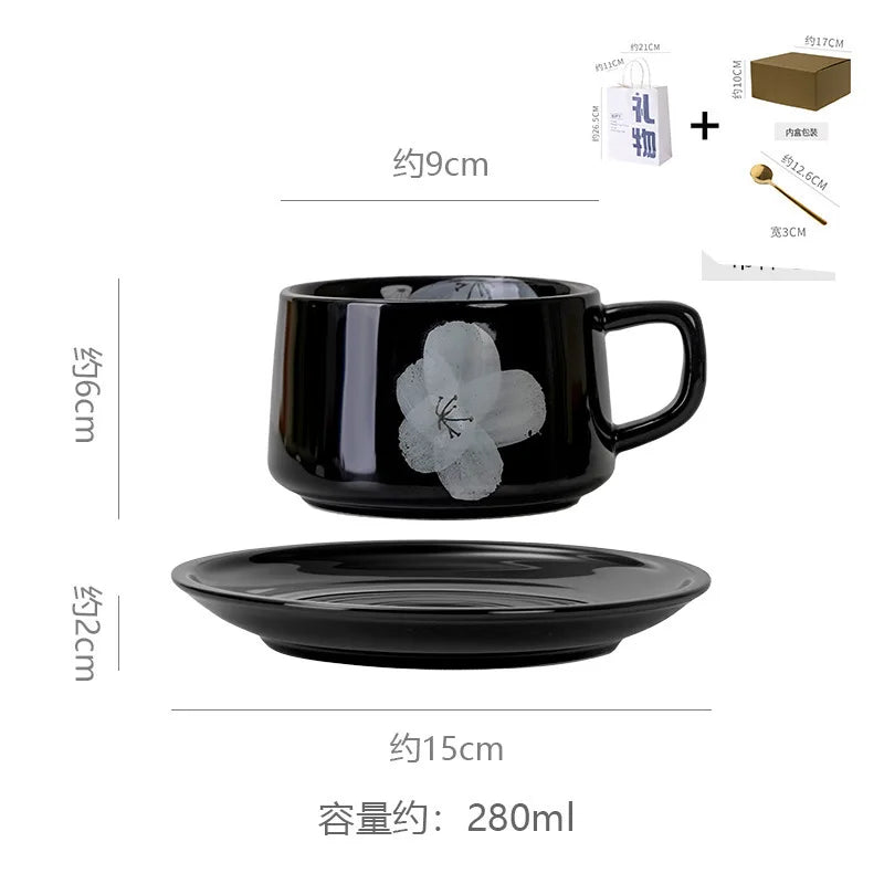 Japanese Retro Floral Ceramic Coffee Cup & Saucer Set Ceramic Coffee Mug Set Nixie