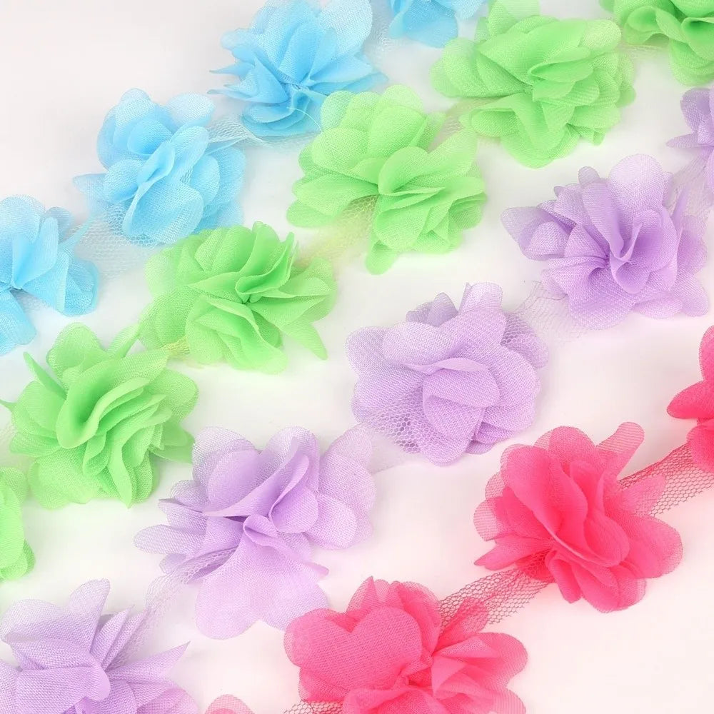 3D Chiffon Flower Lace Trim 5cm Wide 2 Yards – DIY Ribbon Lace Flower Trim Nixie