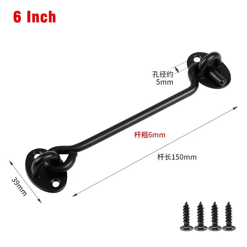 Stainless Steel Wind Hook Door Window Latch – Heavy Duty Lock Door Window Latch Nixie black-6 inch