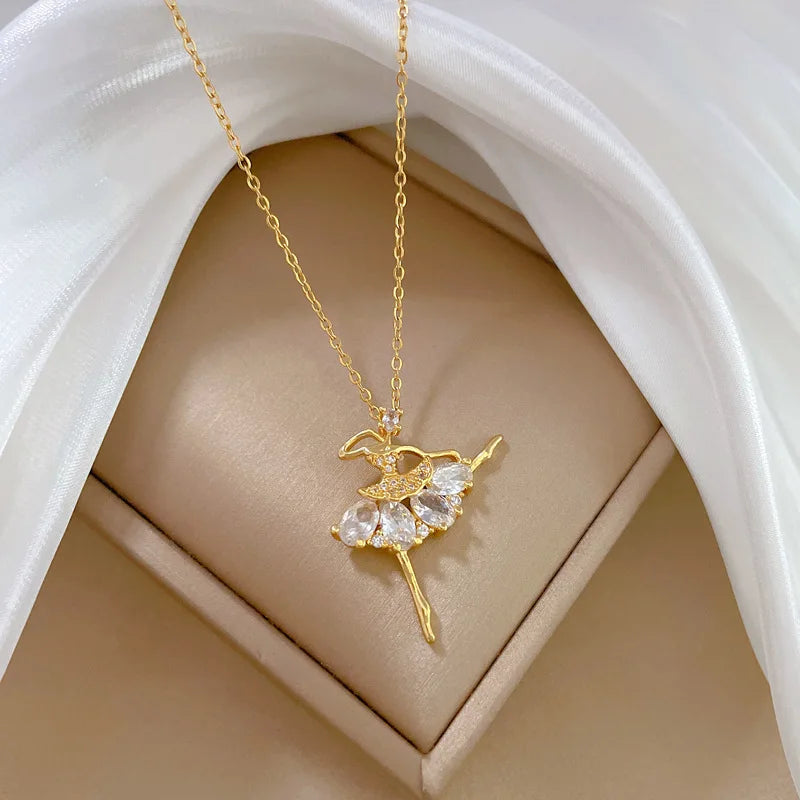 Ballet Dancer Pendant Necklace | Gold Stainless Steel Clavicle Chain Pendant Necklace Nixie