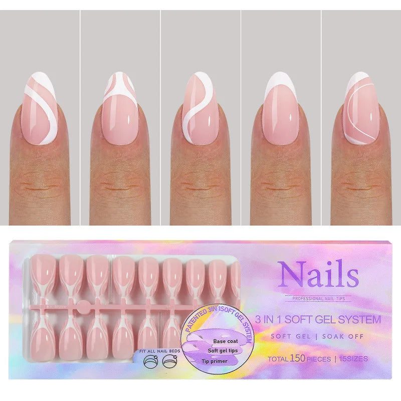 150pcs Glitter Press On Nails – Nude & White French False Nails Press On Nails Nixie A-06-150PC