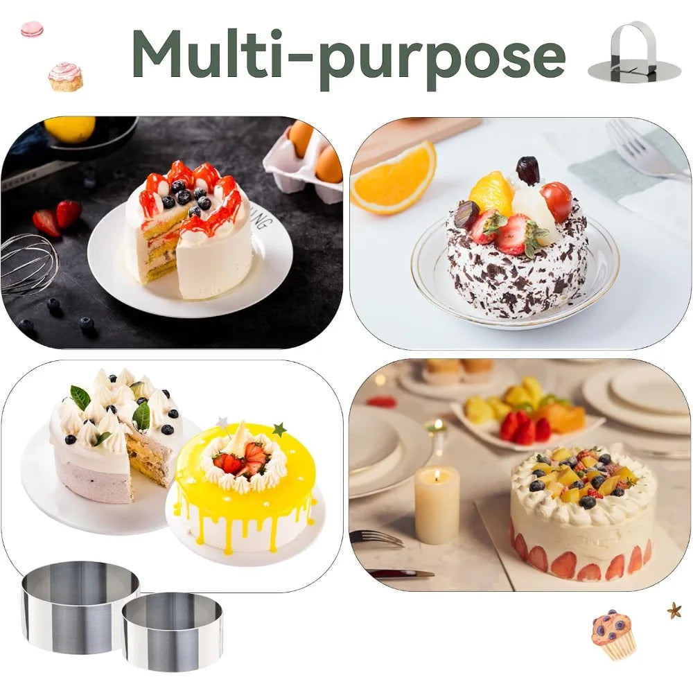 Stainless Steel Round Cake Mousse Ring Molds with Pusher 2-Pc Cake Ring Mold Nixie