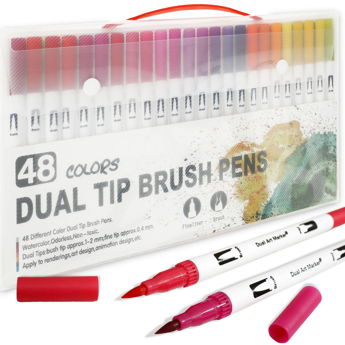 48-Color Double Tip Brush Marker Pens Set with Portable Box Art Marker Set Nixie 48 color white pole