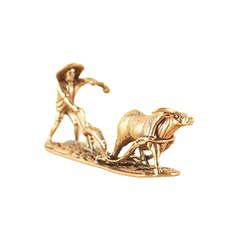 Antique Brass Tea Pet Figurine – Farmer & Cow Collectible Brass Figurine Nixie
