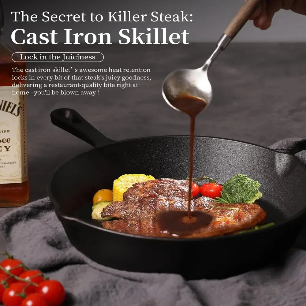 FEB.WIND Cast Iron Skillet – Round Frying Pan & Griddle Cast Iron Skillet Nixie
