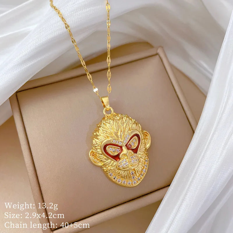 Monkey King Pendant Necklace – Gold Plated Stainless Steel
