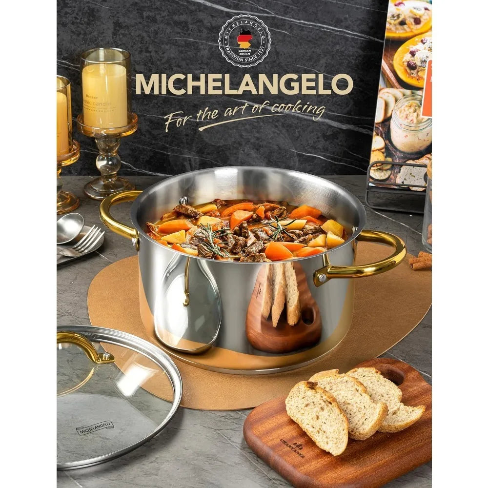 MICHELANGELO Stainless Steel Stock Pot with Lid | Induction Safe Stainless Steel Stock Pot Nixie