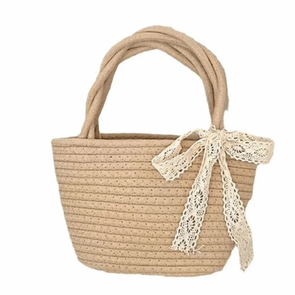 Boho Cotton Rope Woven Bucket Bag – Beach Tote Handbag Woven Bucket Handbag Nixie