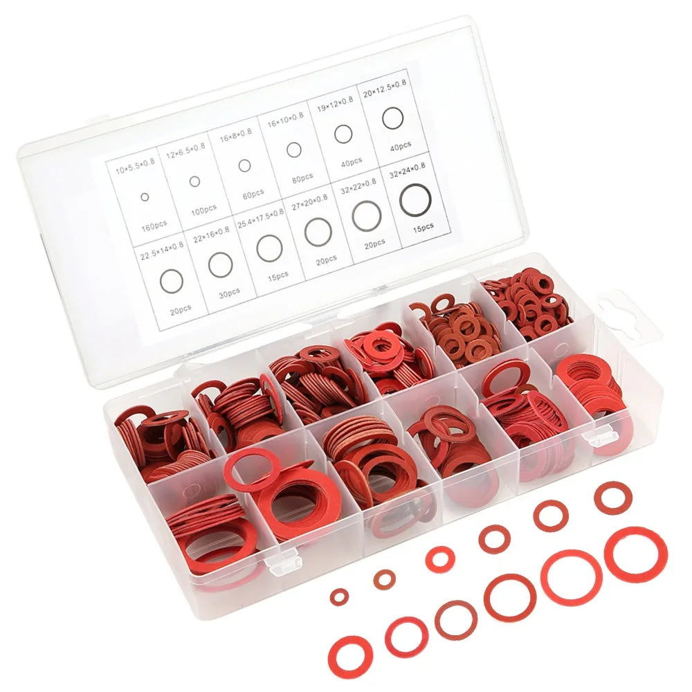 600 PCS Fiber Flat Washers Kit – 12 Sizes, Red Steel Paper Flat Washer Kit Nixie