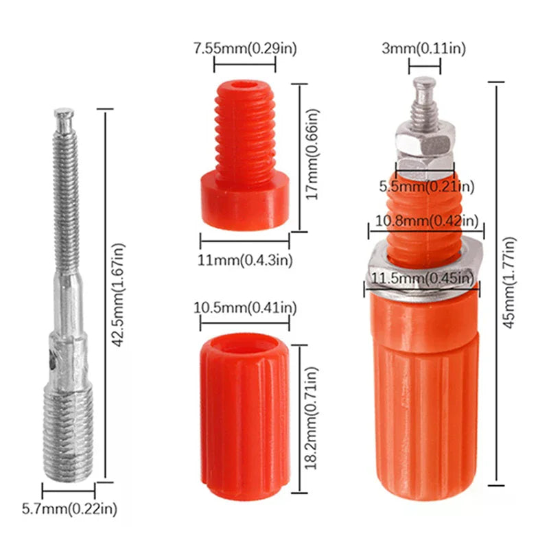 5Pcs 4mm Banana Socket M3x45mm Binding Post Connector Terminal