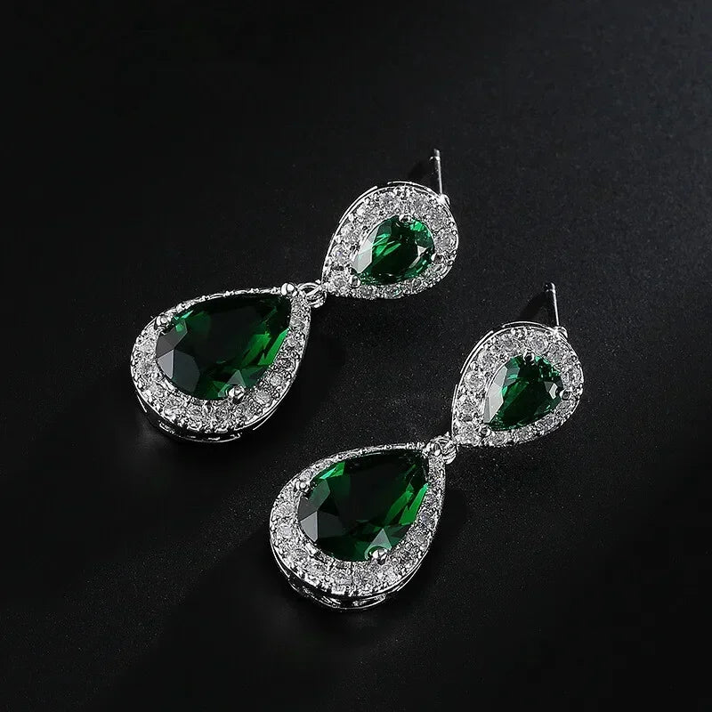 Green Water Drop Crystal Dangle Earrings | Zinc Alloy Rhinestone Crystal Dangle Earrings Nixie
