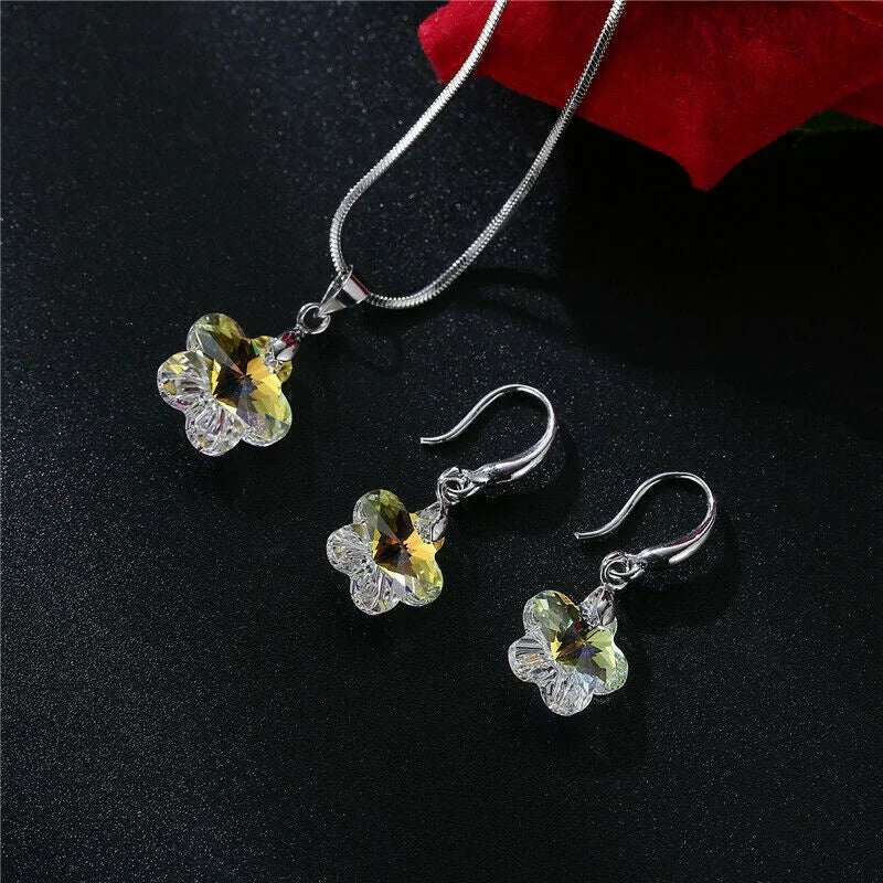Crystal Flower Rhinestone Necklace & Earrings Set | Nixie Jewelry Set Nixie