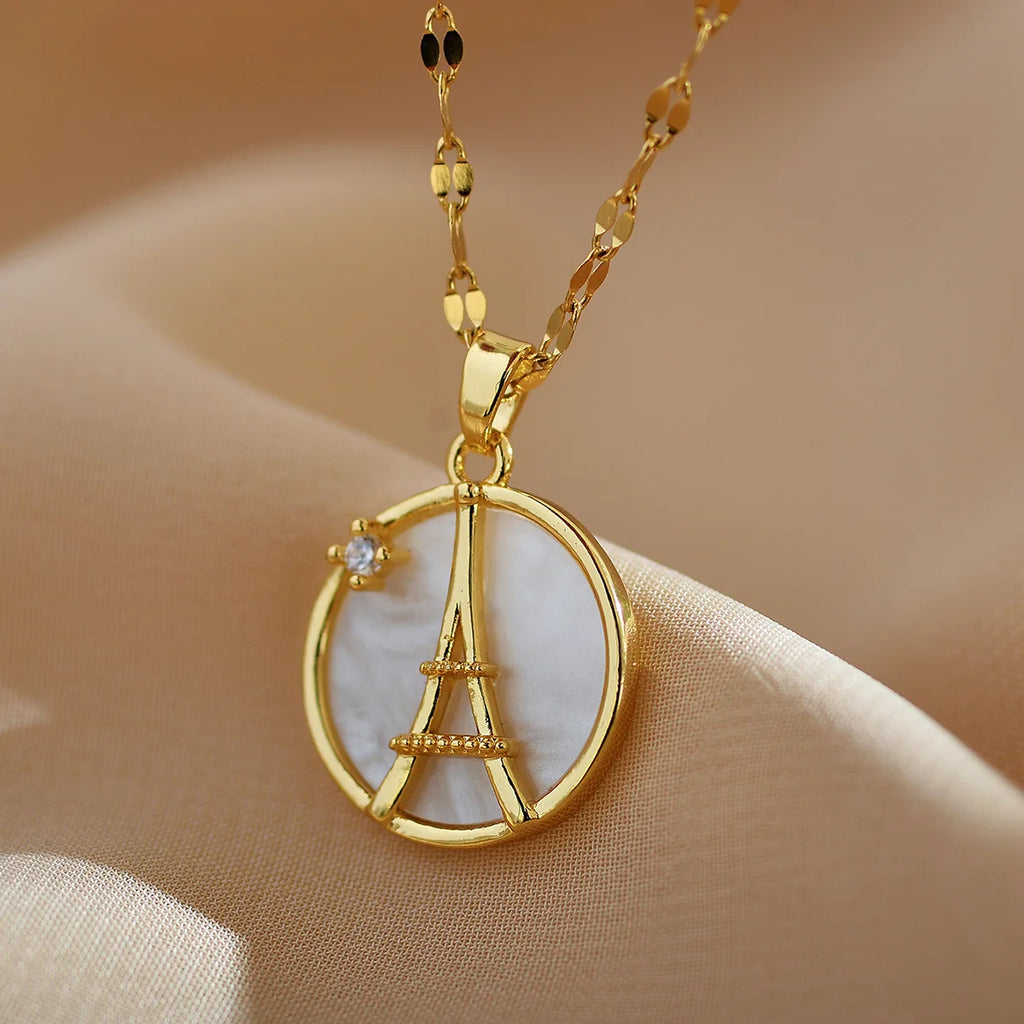 Eiffel Tower Pendant Necklace Gold Stainless Steel Clavicle Chain Pendant Necklace Nixie