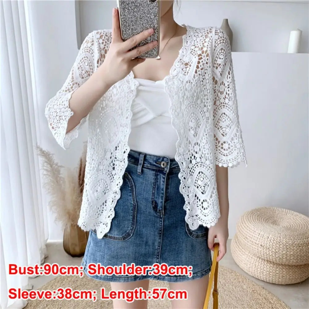 Women's Hollow Crochet Knit Shrug – Boho Open Front Cardigan Knit Cardigan Shrug Nixie
