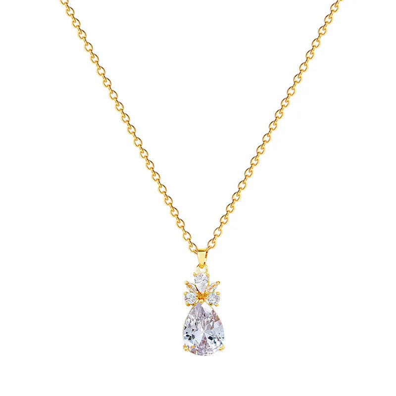 Waterdrop Pendant Necklace Women | Gold Zircon Clavicle Chain Pendant Necklace Nixie