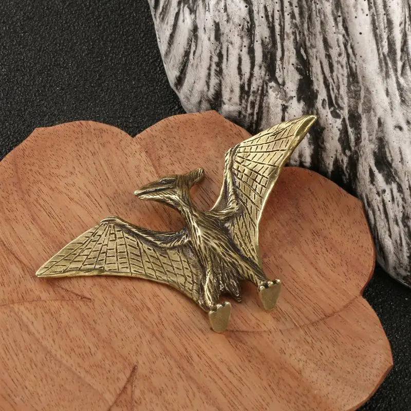 Solid Brass Pterosaur Mini Statue – Dinosaur Desktop Ornament