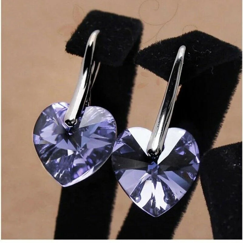 Women's Silver Purple Zircon Heart Necklace & Earrings Set Jewelry Set Nixie