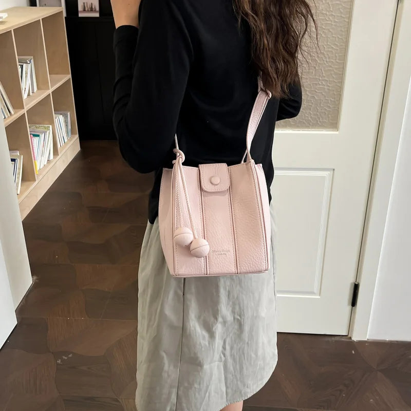 Korean Minimalist Patchwork Bucket Bag | Retro Shoulder Bag Bucket Shoulder Bag Nixie