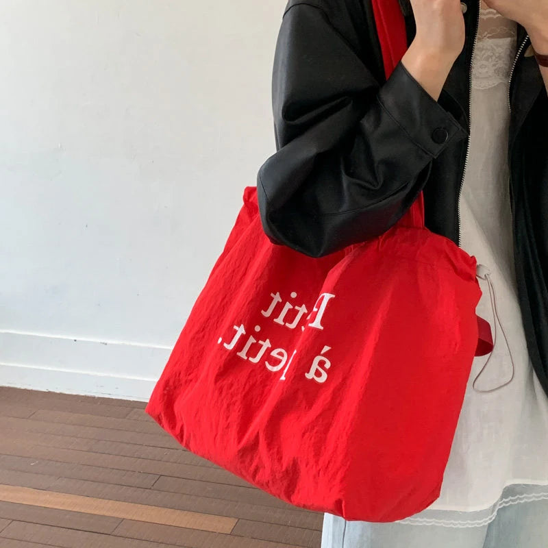 Korean Canvas Bucket Bag – Letter Print Shoulder Tote Canvas Shoulder Tote Nixie