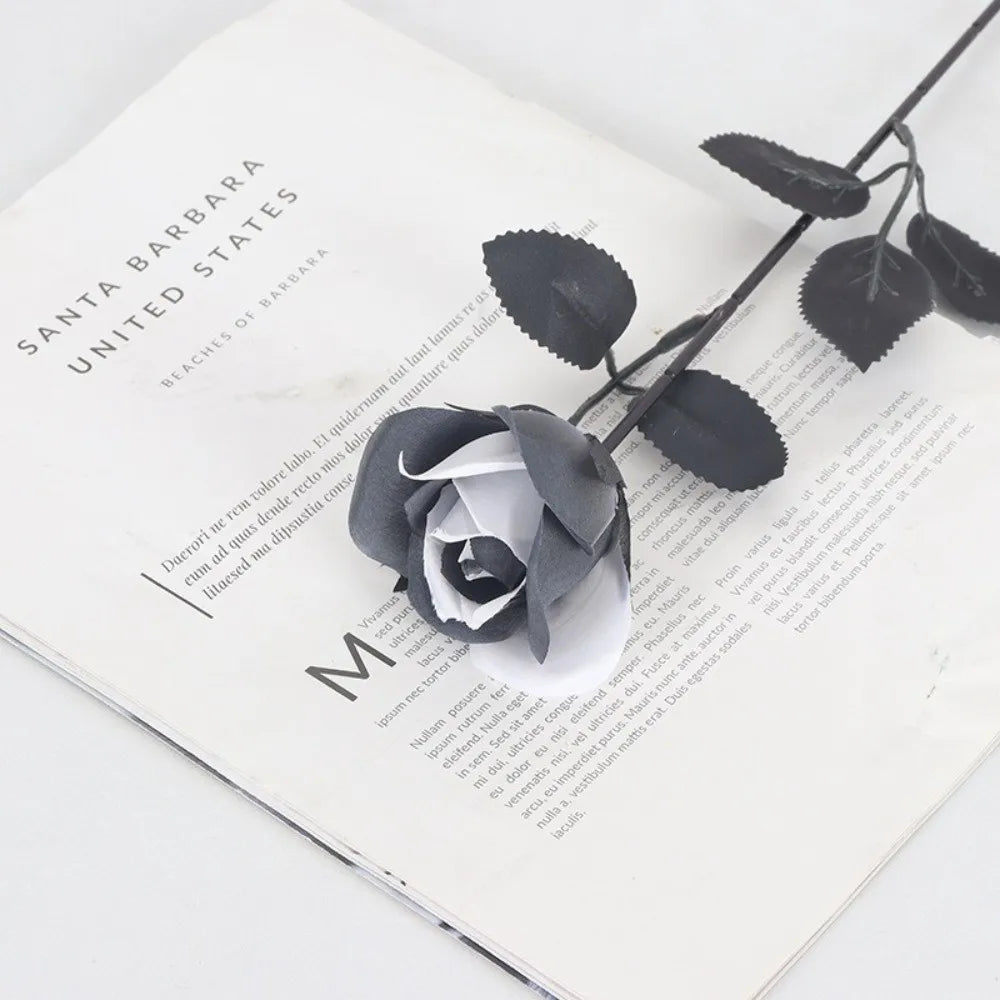 Black & White Artificial Roses Long Stem Fake Flowers Décor