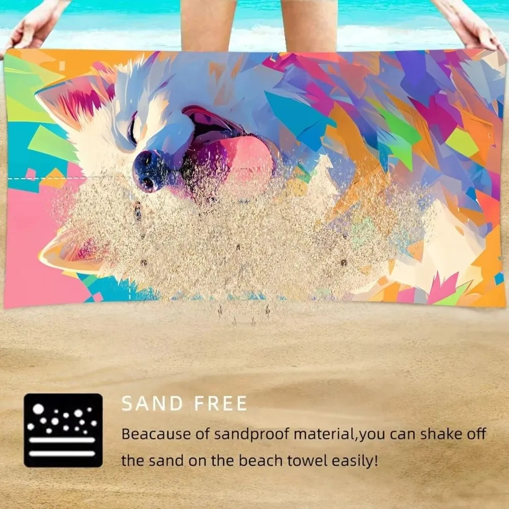 2-in-1 Microfiber Beach Towel with Foldable Storage Bag