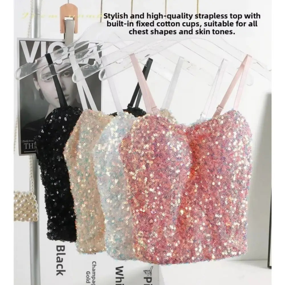 Women's Shiny Sequin Backless Wrap Tank Top | One Size