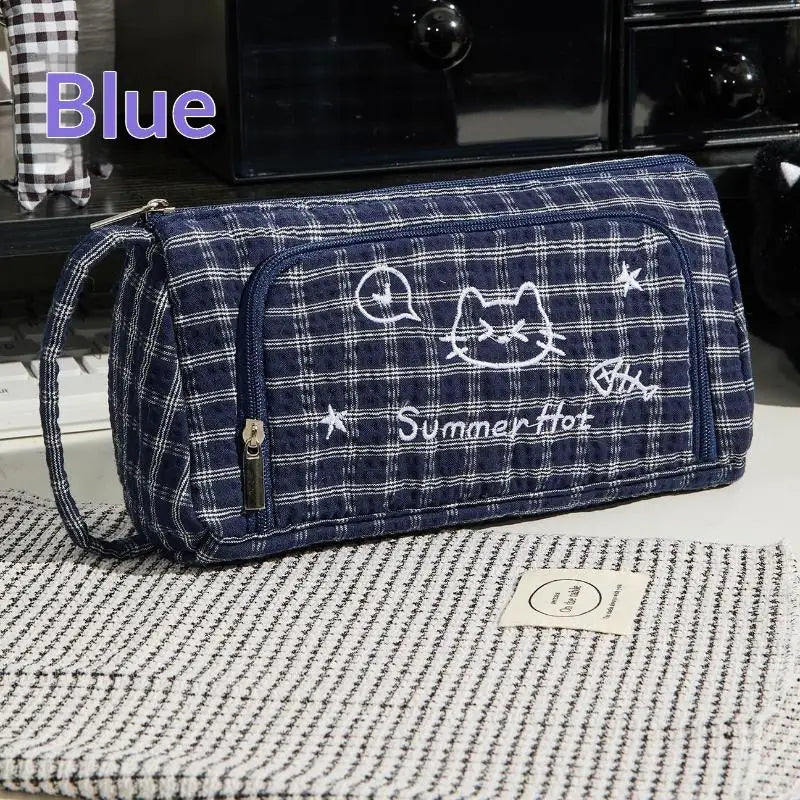 Cute Cat Embroidery Pencil Case Large Capacity Stationery Bag Embroidery Pencil Case Nixie A1