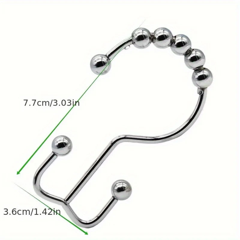 Stainless Steel Shower Curtain Hooks Roller Ball Double-Sided Rings Shower Curtain Hooks Nixie