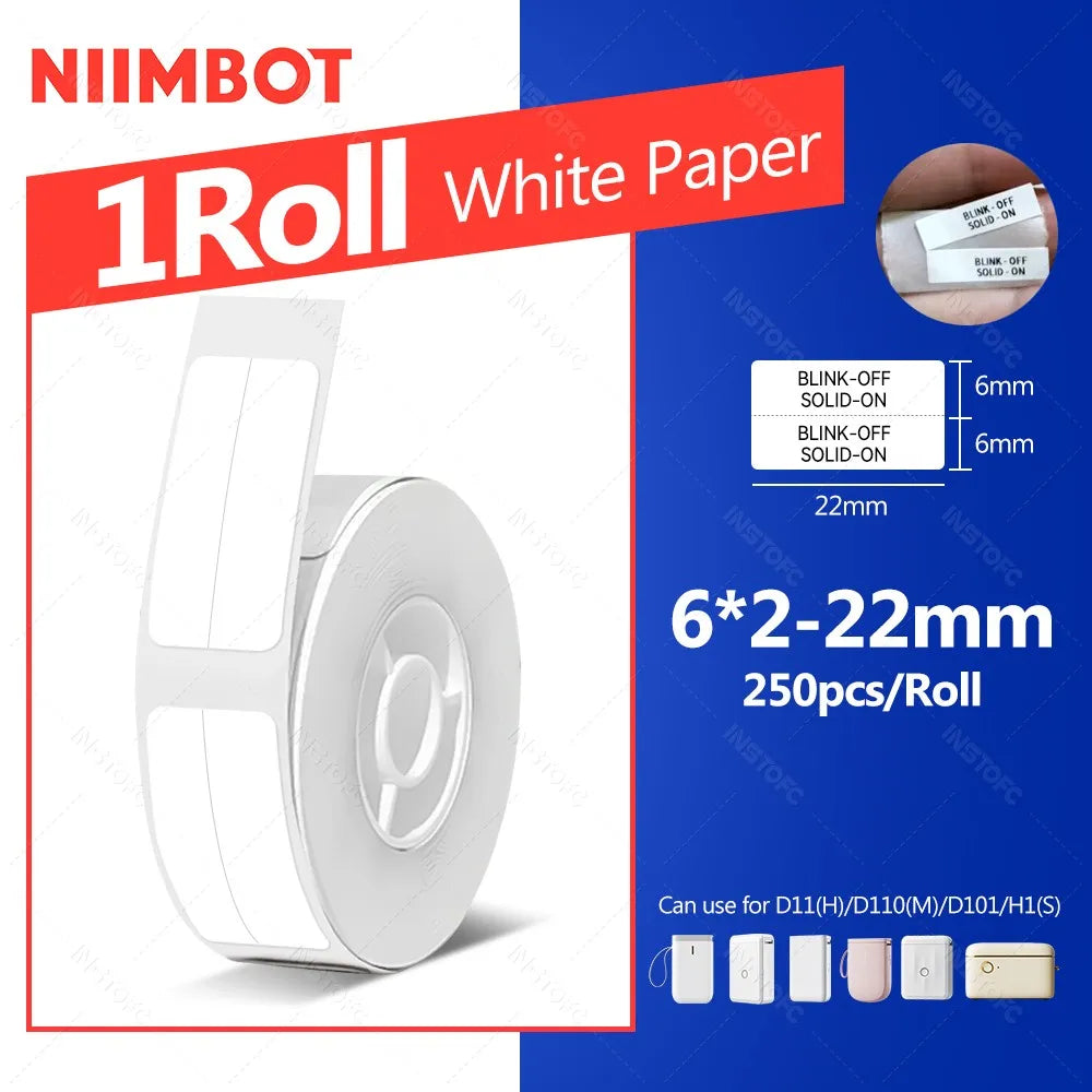 Niimbot Thermal Label Paper – Waterproof White Tape D11 D110 Thermal Label Tape Nixie 1Roll 6x2-22mm