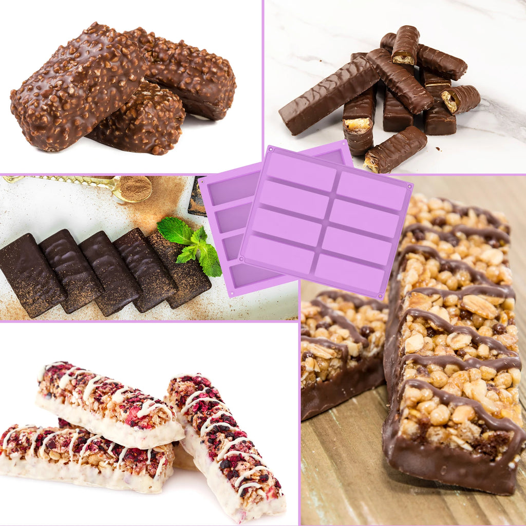 6-Pack Silicone Granola Bar Molds – 8 Cavity Rectangle Baking Set Silicone Baking Mold Nixie