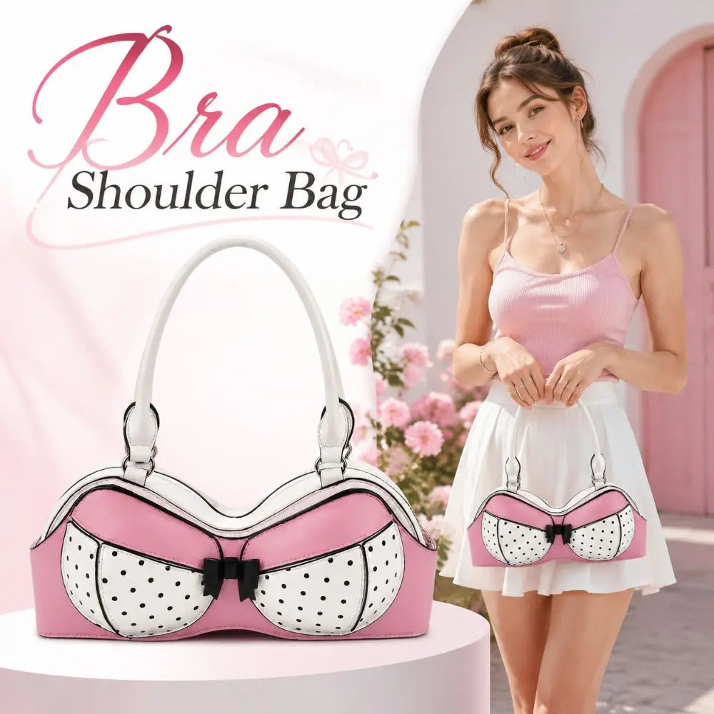 Y2K Polka Dot Bra Shoulder Bag | PU Leather Bow Novelty Handbag Novelty Shoulder Bag Nixie