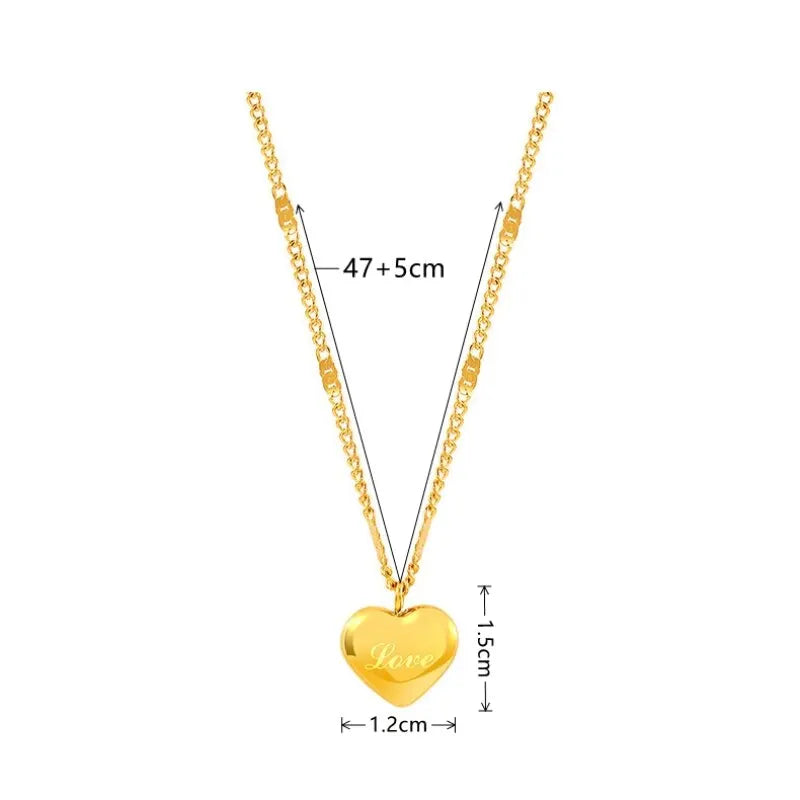 Gold Heart Pendant Necklace – Engraved Love Collarbone Chain Pendant Necklace Nixie