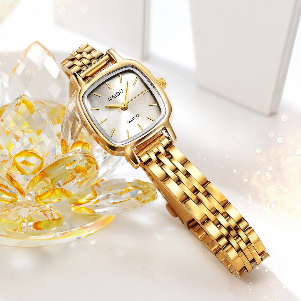 Naidu Gold Stainless Steel Quartz Watch – Business Style Quartz Wrist Watch Nixie