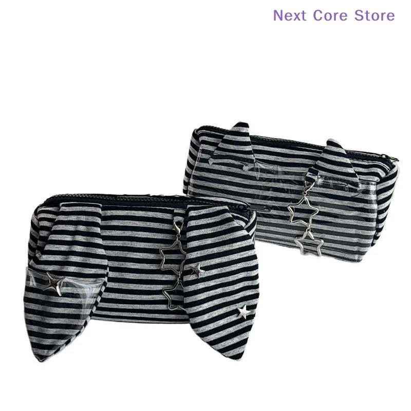Striped Devil Horn Pencil Case Large Capacity Pouch 2-Pack Pencil Case Pouch Nixie