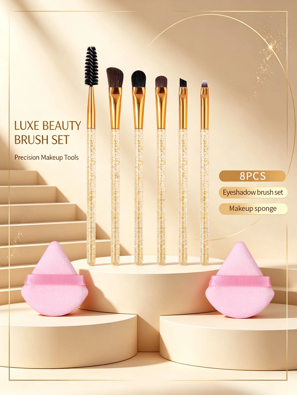 8-Piece Makeup Brush Set – Eye, Brow, Liner & Sponge Puff Makeup Brush Set Nixie YELLOW