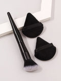 Black Angled Blush Brush & Makeup Puff Set – 3-Piece Kit Makeup Brush Set Nixie black