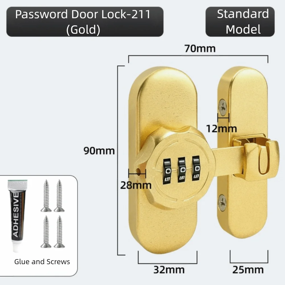 Zinc Alloy Mechanical Password Lock – 90/180° Sliding Door Bolt