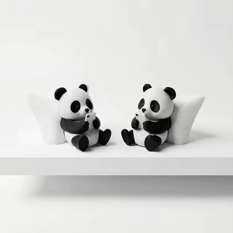 Panda Figurine Phone Stand | Cute Desktop Sculpture Decor Decorative Figurine Nixie