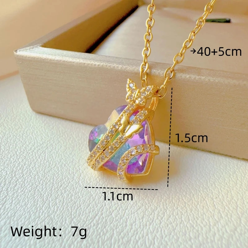 Butterfly Heart Pendant Necklace | Gold Stainless Steel Chain Pendant Necklace Nixie XL2606-745