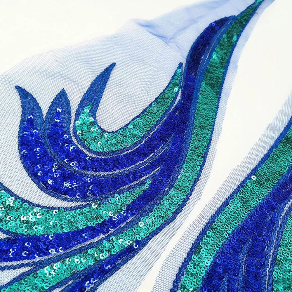 Royal Blue Gold Sequined Embroidery Patches 14x50cm – 2 Pcs