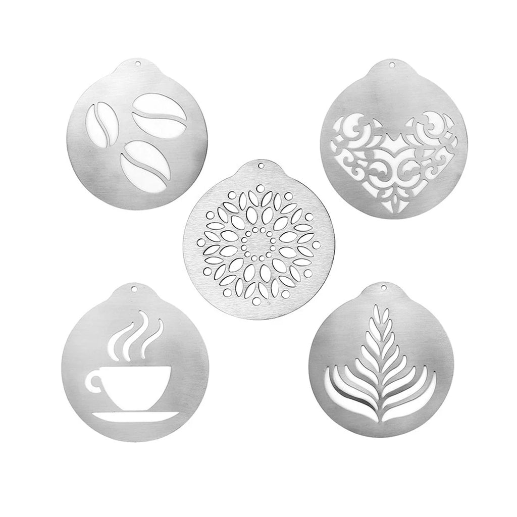5-Piece Stainless Steel Latte Art Stencils & Cappuccino Templates Coffee Decorating Stencils Nixie 5pcs silver