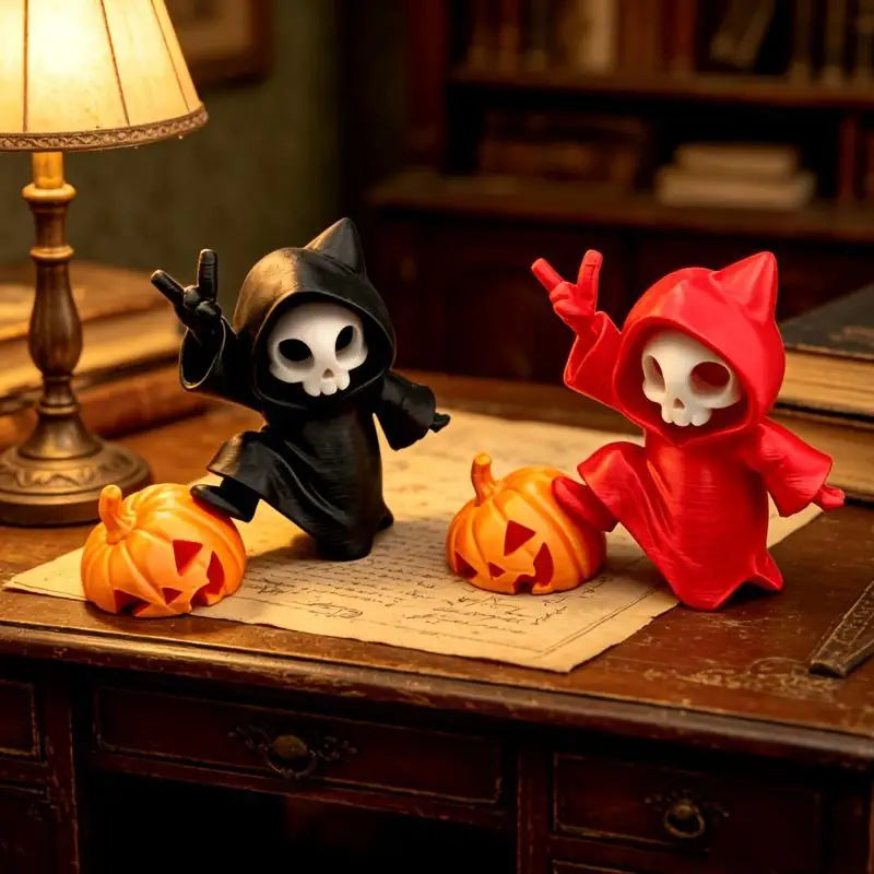 Halloween Skeleton Grim Reaper Figurine with Pumpkin | 3D Print Halloween Figurine Nixie