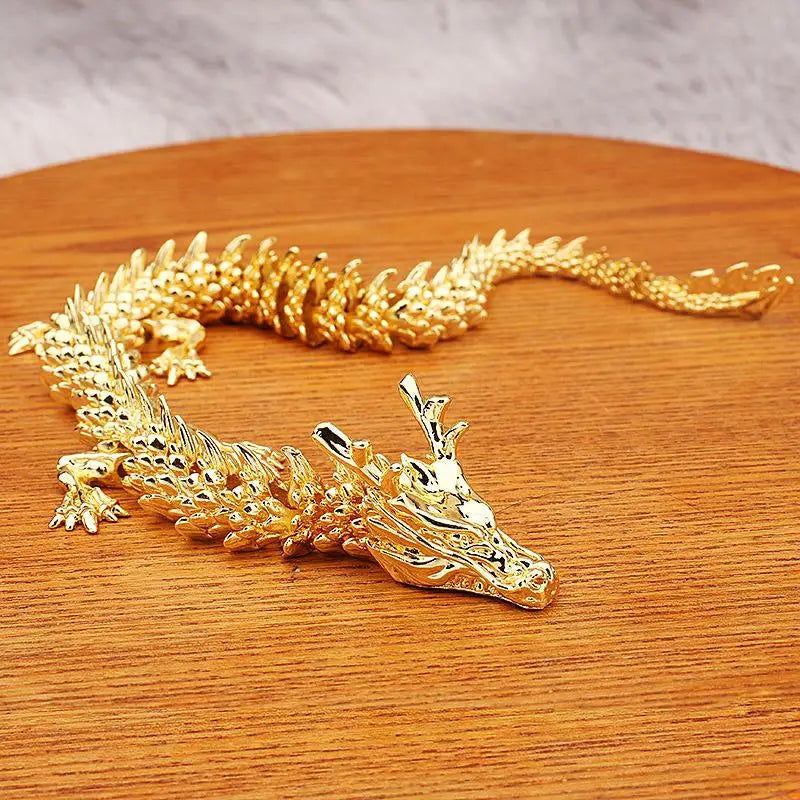 Alloy Golden Dragon Statue Poseable Chinese Loong Desktop Ornament Dragon Figurine Ornament Nixie