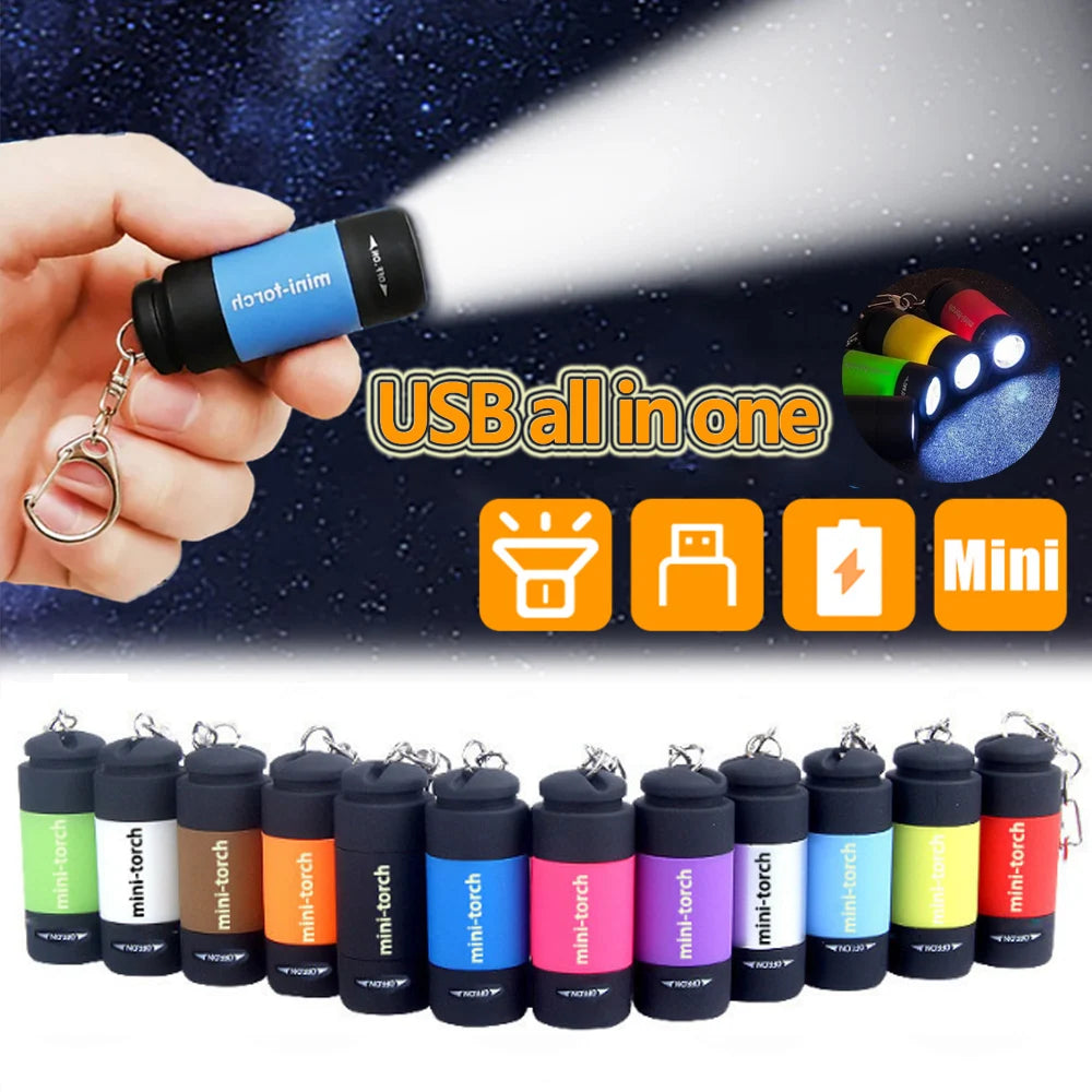 Mini LED Keychain Flashlight USB Rechargeable Waterproof EDC