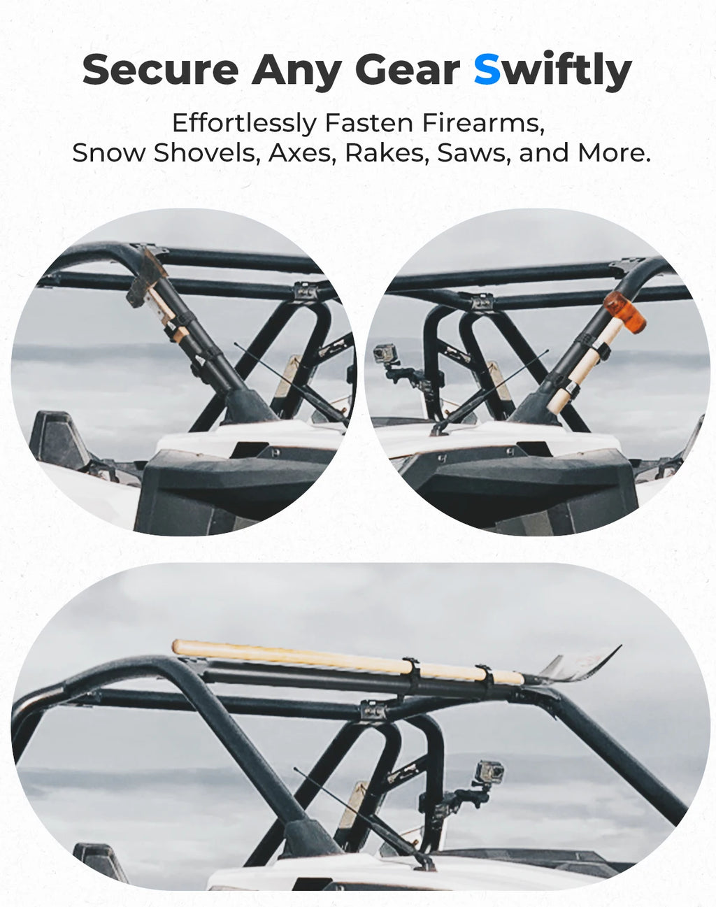 KEMIMOTO 4-Pack UTV Shovel Holder Roof Rack Straps | RZR X3 UTV Roof Rack Straps Nixie
