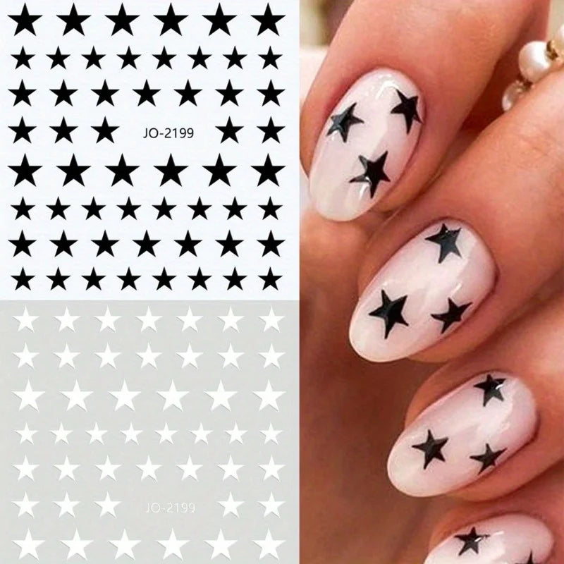 Black & White Star Nail Art Stickers | Minimalist Nail Decals Nail Art Stickers Nixie