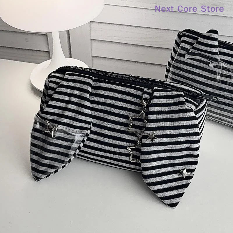 Striped Devil Horn Pencil Case Large Capacity Pouch 2-Pack Pencil Case Pouch Nixie
