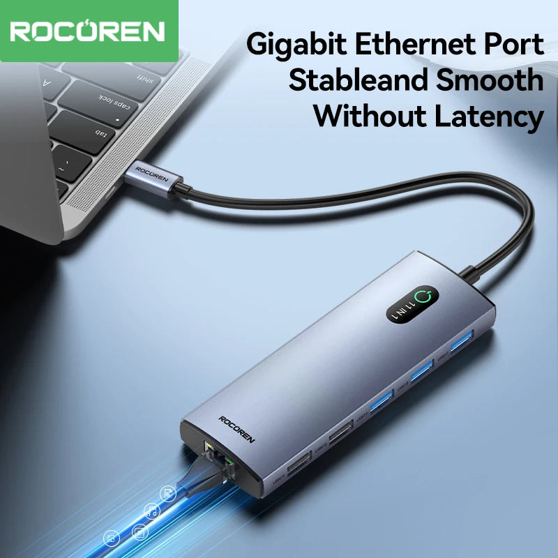 Rocoren 11-in-1 USB-C Hub PD 100W RJ45 SD Docking Station USB-C Docking Station Nixie