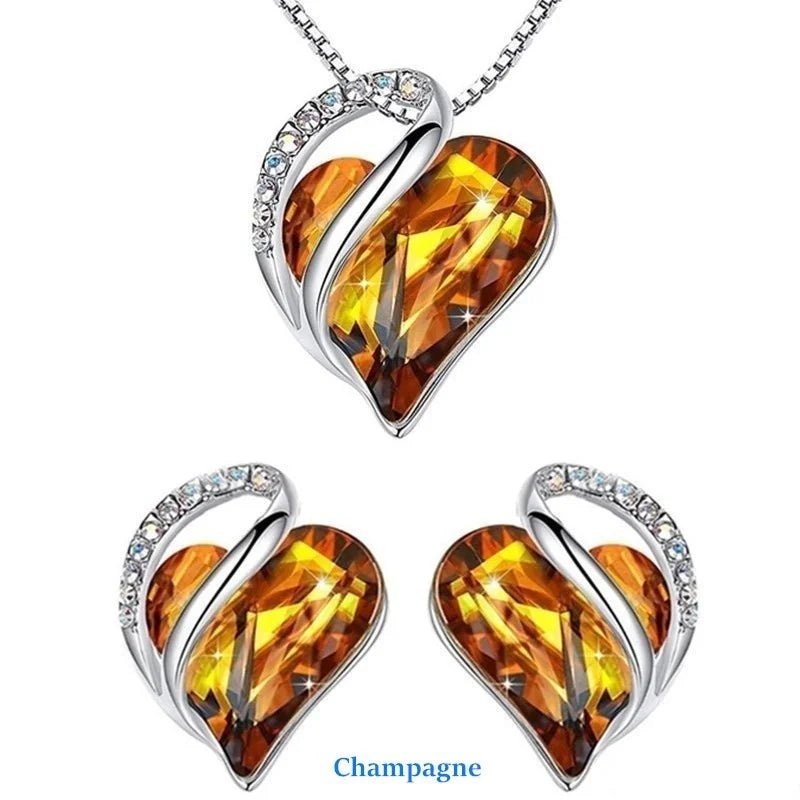 Silver Heart Crystal Earrings & Necklace Jewelry Set for Women Crystal Jewelry Set Nixie Champagne