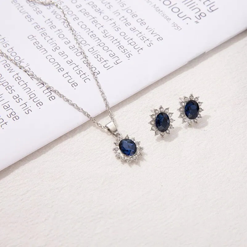 3-Piece Silver Sunflower Necklace & Earrings Jewelry Set